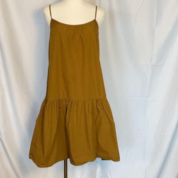 MANGO Mustard brown pure cotton solid drop waist dress size 4 - Picture 1 of 4